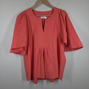 NWT Sunland 17 Coral Flutter Bell Sleeve Top Cotton Preppy Coastal Medium V-Neck